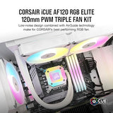 Corsair iCUE AF120 RGB Elite 120mm PWM Triple Fan Kit - Eight RGB LEDs Per Fan - AirGuide Technology - Fluid Dynamic Bearing - Zero RPM Fan Mode - Included iCUE Lighting Node CORE Controller - White
