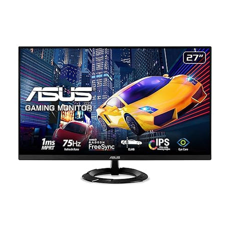 ASUS 27” 1080P Gaming Monitor (VZ279QG1R) - Full HD, IPS, 75Hz, 1ms, Extreme Low Motion Blur, FreeSync, Eye Care, DisplayPort, HDMI, Tilt Adjustable, Ultra-Slim