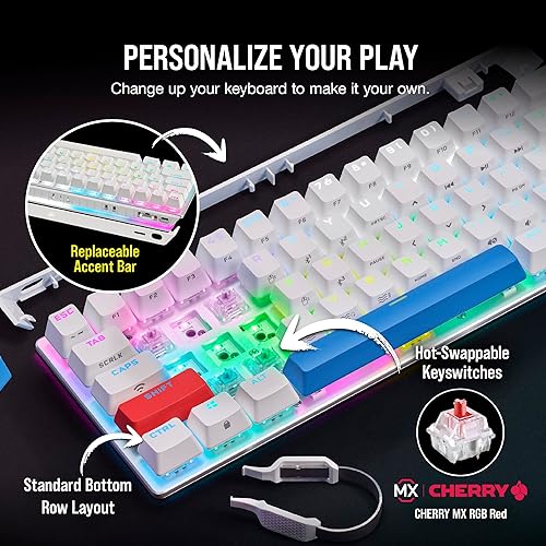 Corsair K70 PRO MINI WIRELESS RGB 60% Mechanical Gaming Keyboard - Fastest Sub-1ms Wireless, Swappable CHERRY MX Red Keyswitches, Aluminum Frame, PBT Double-Shot Keycaps - NA Layout, QWERTY - White CHERRY MX RED Switches