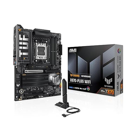 ASUS TUF Gaming X870-PLUS WiFi AMD AM5 X870 ATX Motherboard, 16+2+1, 80A SPS Power Stages, DDR5, PCIe 5.0 Ready, Four M.2 Slots, Wi-Fi 7, 2.5Gb LAN, HDMI, USB4® 40Gbps, SATA 6 Gbps, USB 20Gbps Type-C TUF X870-PLUS|WIFI 7