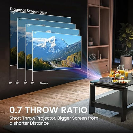 Short Throw Mini Projector AAXA SLC450 1080P Native 4K Resolution 5G WIFI Bluetooth 5.0 RGB LEDs Outdoor Projector Android Onboard Wireless Mirroring iPhone Projector (Renewed)