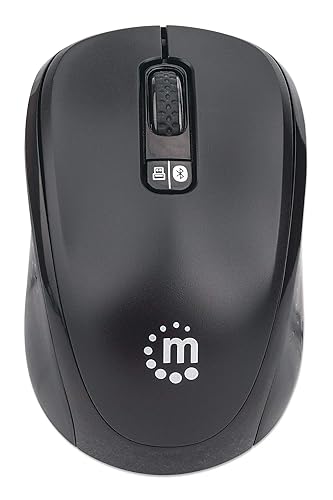 Manhattan Wireless Bluetooth Mouse, Dual-Mode Bluetooth 4.0 and 2.4 GHz Wireless Ergonomic Mouse, 800/1200/1600 dpi, Three Buttons with Scroll Wheel, Black