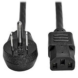 Tripp Lite Desktop Computer Power Cord, Right-Angle 5-15P to C13 - Heavy Duty, 15A, 125V, 14 AWG, 3 ft., Black (P007-003-15D)
