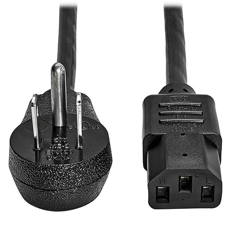 Tripp Lite Desktop Computer Power Cord, Right-Angle 5-15P to C13 - Heavy Duty, 15A, 125V, 14 AWG, 3 ft., Black (P007-003-15D)