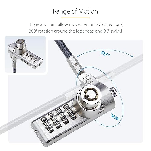 StarTech.com 10-Pack Dual-Access Laptop Lock, 6.5ft (2m) Keyed Alike and Combination Security Cable Lock for K-Slot Devices