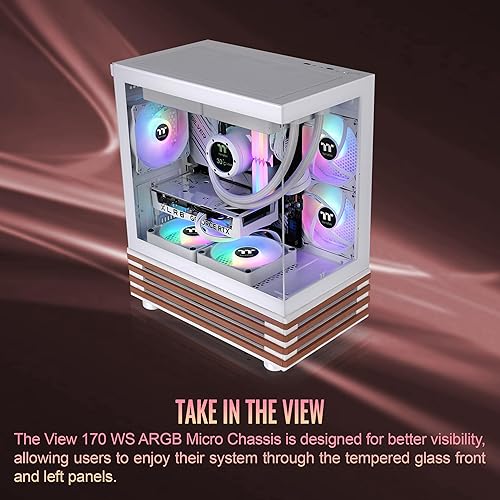 Thermaltake View 170 WS ARGB; Micro Chassis; Bottom Wood Trim; 3x120mm ARGB Lite Fans Included; 340mm GPU Clearance; 160mm Air Cooler Max Height; mATX/mITX; Snow; CA-1Z4-00M6WN-WS