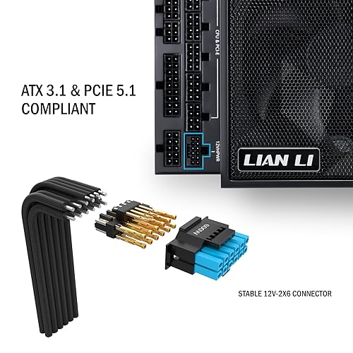 Lian Li Edge Series-1000W Full Modular Power Supply-80 PLUS Platinum-ATX 3.0, 3.1-PCIE 5.1-L-Shape Design for Dual Chamber Case-120mm FDB Fan-Supports up to 4X USB Devices-Black (EG1000BE.US)