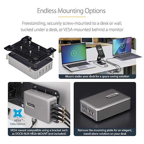 StarTech.com 4-Port Multi-Device USB-C Charger, 240W Total, Single Port 140W EPR, PD 3.1, Screw Locking, Ideal for Boardrooms