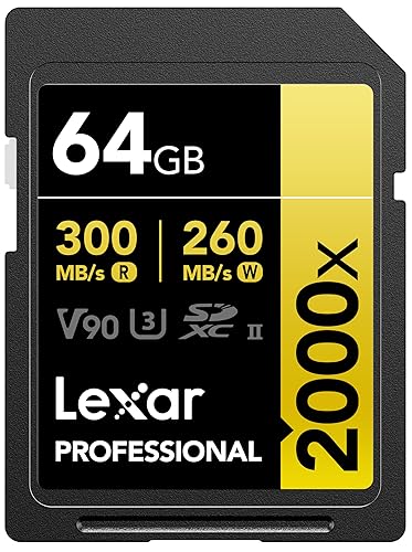 Lexar Professional 2000x 64GB SDXC UHS-II Card, Up to 300MB/s Read, for DSLR, Cinema-Quality Video Cameras (LSD2000064G-BNNNU) 64GB SDXC Card