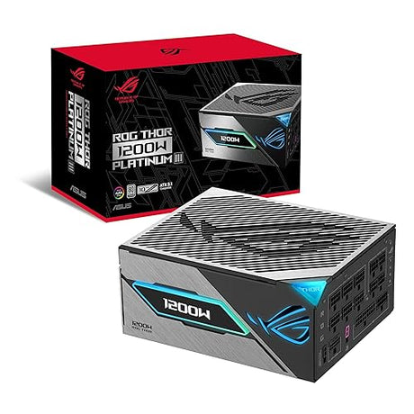 ASUS ROG Thor 1200W Platinum III PSU (80 Plus Platinum Certified, ATX 3.1, GaN MOSFET, GPU-First Intelligent Voltage Stabilizer, Magnetic OLED Display, Turbo Mode, 10-Year Warranty)