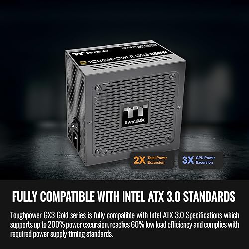 Thermaltake Toughpower GX3 850W 80Plus Gold SLI/Crossfire Ready ATX 3.0 Power Supply; PCIe5 12VHPWR Connector Included; 5 Year Warranty; PS-TPD-0850NNFAGU-3