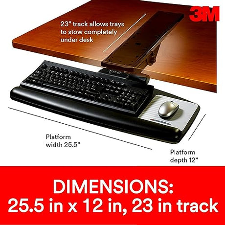 3M Easy Adjust Sit to Stand Keyboard Tray, Height and Tilt Adjustable Ergonomic Keyboard and Mouse Platform, 23 Track (AKT170LE) Standard Platform