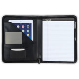Samsill Contrast Stitch Leather Portfolio Zippered Closure Case, 8.5 inch x 11 inch Writing Pad, Black