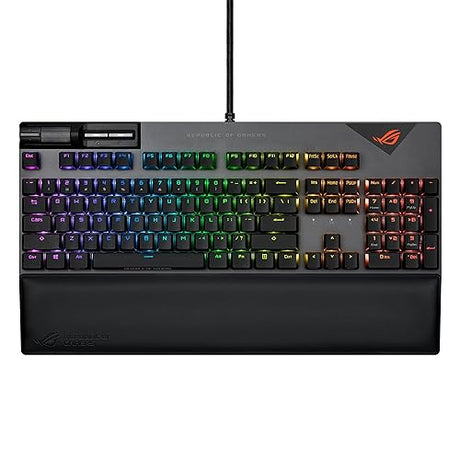 ASUS ROG Strix Flare II 100% RGB Gaming Keyboard, ROG NX Blue Mechanical switches, ABS Engraved keycaps, 8k Hz Polling, Sound-dampening Foam, Media Controls, USB passthrough, Wrist Rest-Black ROG NX Blue Clicky