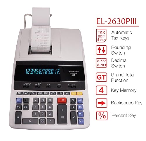 Sharp EL-2630PIII Deluxe Heavy Duty Color Printing Calculator with Clock and Calendar 8 7/8 x 12 7/8