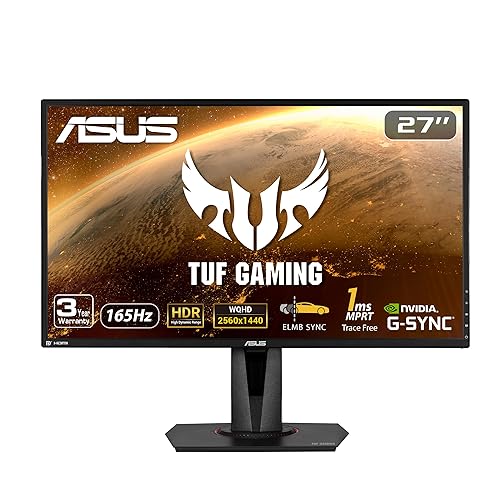 ASUS TUF Gaming 27 inch 2K HDR Gaming Monitor (VG27AQ) - QHD (2560 x 1440), 165Hz (Supports 144Hz), 1ms, Extreme Low Motion Blur, Speaker, G-SYNC Compatible, VESA Mountable, DisplayPort, HDMI 27" 2K WQHD IPS ELMB SYNC