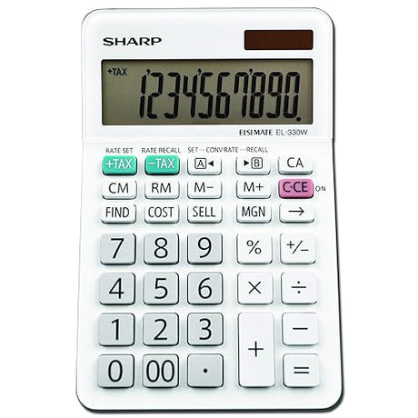 Sharp EL-330WB Standard Function Basic Desktop Calculator, Large Display, for Home and Office, Dual Power, Solar and Battery