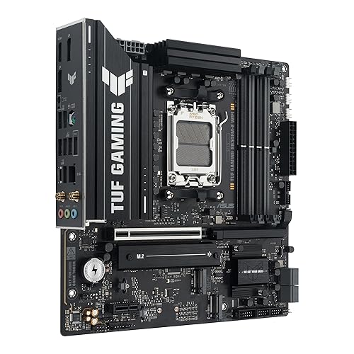 ASUS TUF Gaming B650EM-E WiFi AMD mATX Motherboard, 8+2+1 80A DrMOS Power Stages, DDR5, PCIe 5.0, Three M.2 Slots, WiFi 6, 2.5Gb Ethernet, DisplayPort, HDMI™, Rear USB-C 10Gbps and Front USB-C 5Gbps