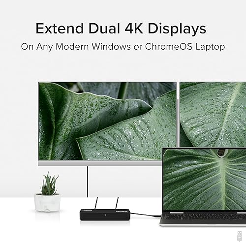 Plugable 4K DisplayPort and HDMI Dual Monitor Adapter for USB 3.0 and USB-C, Compatible with Windows and ChromeOS