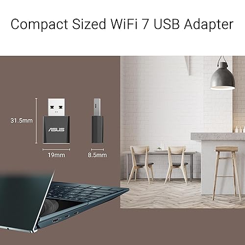 ASUS Tri-Band BE6500 WiFi 7 Nano USB Adapter, 6GHz Band, Support 4096-QAM, Plug and Play, Compatible with Windows® 10 & 11