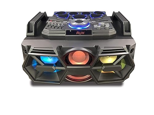 Sylvania SP770 Portable 2.1-Channel 50-Watt-Max DJ Bluetooth Boombox with Lights and Drum Kit, Black