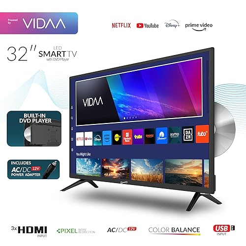 Supersonic SC-3226SDVD 32-inch LED Smart HDTV w/DVD Player, ATSC & NTSC System, 3X HDMI, 1080p, WiFi, USB, Multi Language OSD, AC/DC Compatible for Home, Kitchen, or RV Camper, DC Car Cord Included SC-3226DVD –32” Smart TV/DVD Combo