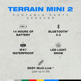 Skullcandy Terrain Mini 2 Wireless Bluetooth Speaker, IPX7 Water Resistant, 14H Battery, Multi-Link, LED Light Show, Lightweight & Portable (Black)