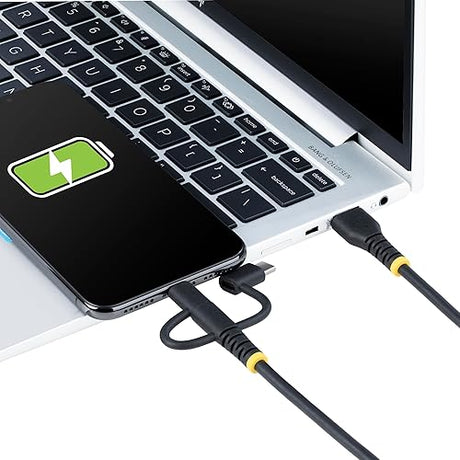 StarTech.com 3ft (1m) Rugged USB Multi Charging Cable, USB to Lightning/Micro-USB/Type-C, Apple MFi, 3-in-1 USB Charger Cord