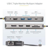 StarTech.com USB-C Triple-Monitor Multiport Adapter, Dual 4K 60Hz + 4K 30Hz HDMI & DP, 4X USB-A, 100W PD Pass-Through, GbE, SD Card Reader