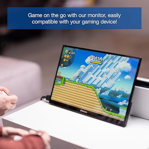 Verbatim Portable Touchscreen Monitor 15.6 USB-C HDMI Full HD 1080p IPS Display with Metal Housing and Adjustable Kick Stand for Laptops and Gaming Consoles