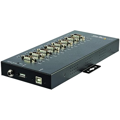 StarTech.com 8 Port Serial Hub USB to RS232/RS485/RS422 Adapter - Industrial USB 2.0 to DB9 Serial Converter Hub - IP30 Rated - Din Rail Mountable Metal Serial Hub - 15kV ESD Protection (ICUSB234858I)