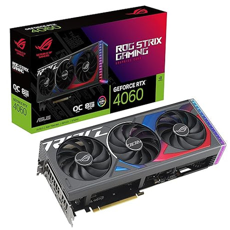 ASUS ROG Strix GeForce RTX™ 4060 OC Edition Gaming Graphics Card (PCIe 4.0, 8GB GDDR6, DLSS 3, HDMI 2.1a, DisplayPort 1.4a, Axial-tech Fan Design, Aura Sync, 0dB Technology) RTX 40 Series Triple Fans ?ROG-STRIX-RTX4060-O8G-GAMING