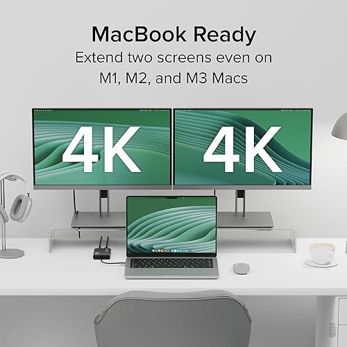 Plugable USB C to HDMI Adapter, Dual Monitor 4K 60Hz for Apple Mac M1/M2/M3, DisplayLink Multiple Displays for Thunderbolt MacBook or iMac, Driver Required (USBC-6950M)