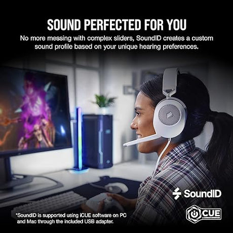 Corsair HS65 Surround Gaming Headset (Leatherette Memory Foam Ear Pads, Dolby Audio 7.1 Surround Sound on PC and Mac, SonarWorks SoundID Technology, Multi-Platform Compatibility) White White HS65 Surround
