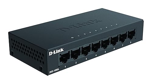 D-Link 8 Port Gigabit Ethernet Unmanaged Metal Desktop Switch, Plug and play, QoS, Cable Diagnostics, Fanless Quiet Operation, Rugged Metal Housing, Energy-Efficient Ethernet (DGS-108GL)