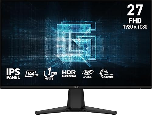 MSI G275L E14 27-inch 1920 x 1080 (FHD) Gaming Monitor, 144Hz, AMD Adaptive-Sync, HDR Ready, HDMI, VGA Port,VESA Mountable, Tilt, 4-Side Slim Bezel, 1ms, Black