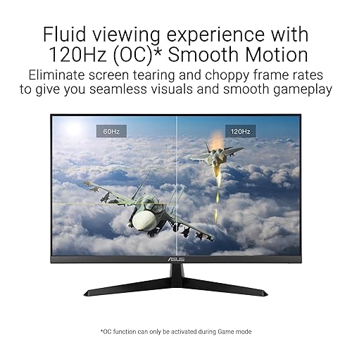 ASUS 27” 1080P Eye Care Monitor (VY279HGR) - Full HD, IPS, 120Hz, 1ms, Adaptive Sync, for Working and Gaming, Eye Care Plus, Blue Light Filter, Flicker Free, SmoothMotion, DisplayWidget, 3 yr warranty