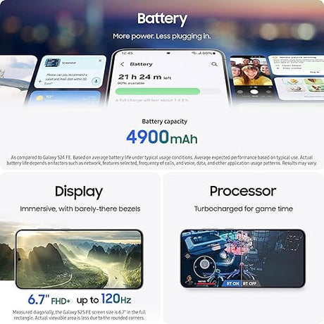 SAMSUNG Galaxy S25 FE Cell Phone (2025), 128GB AI Smartphone, Unlocked Android, Large Display, 4900mAh Battery, High Res-Camera, AI Photo Edits, Durable, US 1 Yr Warranty, White White 128GB Phone Only