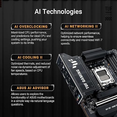 TUF Gaming X870E-PLUS WIFI7 AMD X870E ATX Motherboard with 16+2+1 80A Power Stages, DDR5 Support with AEMP, PCIe 5.0 x16 with PCIe Slot Q-Release Slim, Four M.2 Slots, WiFi 7 with ASUS WiFi Q-Antenna TUF X870E-PLUS|M.2 x4|WIFI 7
