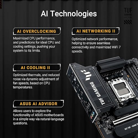 TUF Gaming X870E-PLUS WIFI7 AMD X870E ATX Motherboard with 16+2+1 80A Power Stages, DDR5 Support with AEMP, PCIe 5.0 x16 with PCIe Slot Q-Release Slim, Four M.2 Slots, WiFi 7 with ASUS WiFi Q-Antenna TUF X870E-PLUS|M.2 x4|WIFI 7