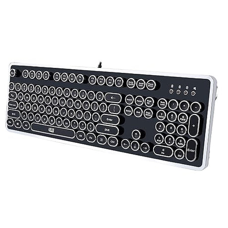 Adesso Retro Desktop Mechanical Typewriter-Style Keyboard Metal Base and Chrome Keycaps Anti Ghosting AKB-636UB Silver
