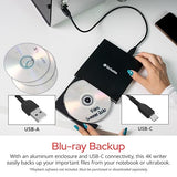 Verbatim Ultra HD 4K CD DVD Blu-ray Writer USB 3.2 GEN 1 USB-C Connectivity Slim Brushed Metal Enclosure Compatible with Mac and PC with Free 25GB Verbatim Blu-ray disc