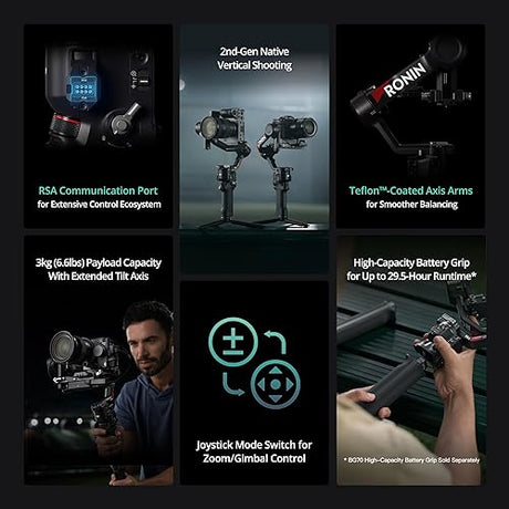 DJI RS 4 Combo, 3-Axis Gimbal Stabilizer for DSLR and Mirrorless Cameras Canon/Sony/Panasonic/Nikon/Fujifilm, Native Vertical Shooting, 2-Mode Switch Joystick, Teflon Axis Arms, with Focus Pro Motor