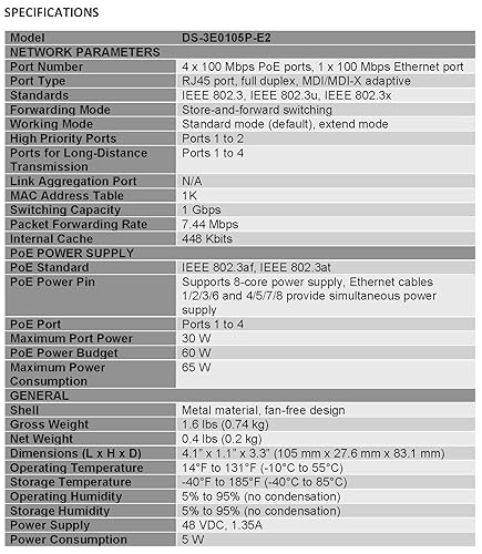 Hikvision 4-Port Fast Ethernet Unmanaged PoE Switch Pro Series DS-3E0105P-E2