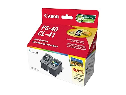 Genuine Canon PG-40/CL-41 Ink Cartridge Photo Value Pack, Black, Tri-Colour and 50 Sheets Photo Paper (0615B010)