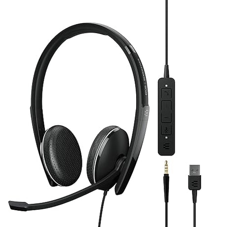 EPOS | Sennheiser Adapt 165 USB II (1000916) - Wired, Double-Sided Headset - 3.5mm Jack and USB Connectivity - UC Optimized - Superior Stereo Sound - Enhanced Comfort - Call Control - Black
