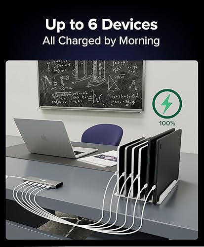 Plugable 6 Port USB C Charging Station, Up to 100W Charger for Multiple Devices with Priority Charging, Desktop Power Hub for USBC Devices Including Laptops Phones Tablets Earbuds and More (PS-6CC)