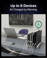 Plugable 6 Port USB C Charging Station, Up to 100W Charger for Multiple Devices with Priority Charging, Desktop Power Hub for USBC Devices Including Laptops Phones Tablets Earbuds and More (PS-6CC)