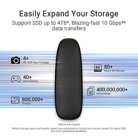 ASUS Cobble Portable M.2 NVMe® PCIe® SSD Enclosure, USB-C® 3.2 Gen 2x1, up to 10 Gbps Transfer speeds, IP55 Water and Dust-Resistance, Thermal pad, Windows 11 and macOS Support