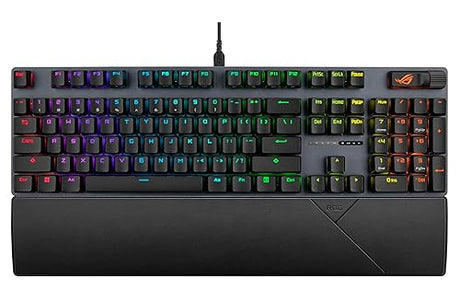 ASUS ROG Strix Scope II Gaming Keyboard, pre-lubed ROG NX Storm clicky Mechanical switches, Sound-dampening Foam, PBT doubleshot keycaps, Streaming hotkeys, Multi-Function Controls, Wrist Rest Storm Switch